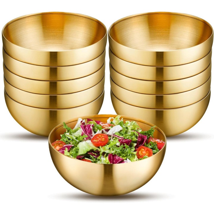 Jeffouoo, 10 darabos arany rozsdamentes acél tálkészlet, 15x7cm, salátákhoz, gyümölcsökhöz, snackekhez