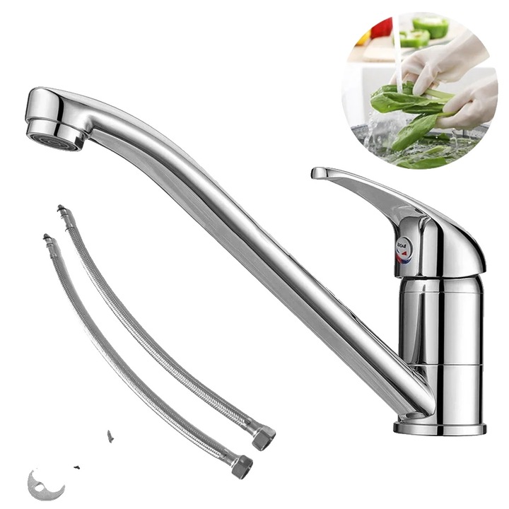 Sanitárcsap, munkalapra szerelhető, egykaros, króm, 3/8" 60cm, fürdőszobába és konyhába