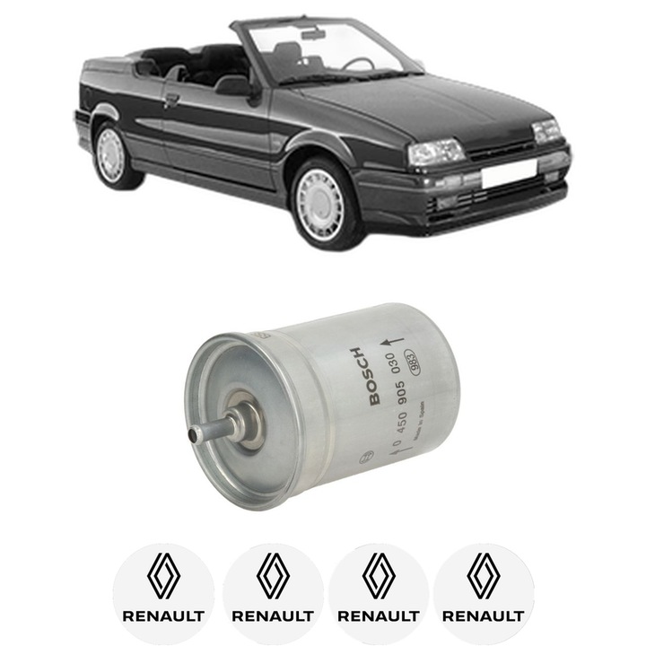 Filtru combustibil RENAULT 19 II Cabriolet (D53_, 853_) 1.7 (D53C) din 1992-1993 KW 66 CP 90 CMC 1721, Bosch, Auto, 4x Stickere auto cu RENAULT