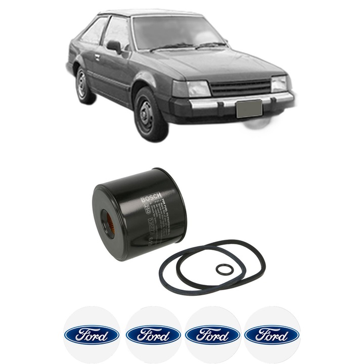 Filtru combustibil FORD ESCORT IV (GAF, AWF, ABFT) 1.6 D din 1986-1989 KW 40 CP 54 CMC 1608, Bosch, Auto, 4x Stickere auto cu FORD