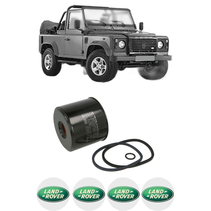 Filtru combustibil LAND ROVER DEFENDER Cabrio (L316) 2.5 D 4x4 (L316) din 1990-1994 KW 51 CP 69 CMC 2495, Bosch, Auto, 4x Stickere auto cu LAND ROVER