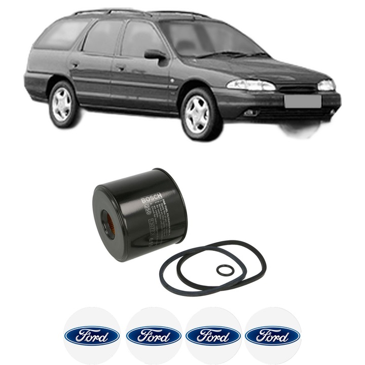 Filtru combustibil FORD MONDEO I Turnier (BNP) 1.8 TD din 1995-1996 KW 66 CP 90 CMC 1753, Bosch, Auto, 4x Stickere auto cu FORD