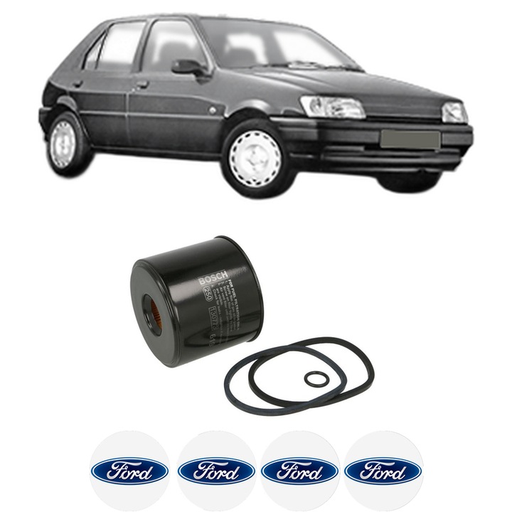 Filtru combustibil FORD FIESTA III (GFJ) 1.8 D din 1989-1995 KW 44 CP 60 CMC 1753, Bosch, Auto, 4x Stickere auto cu FORD
