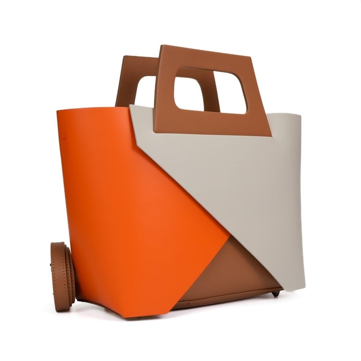 Poseta Piele Mathilda - Portocaliu - Coniac, Geanta Office din Piele Naturala, Geanta, Genti