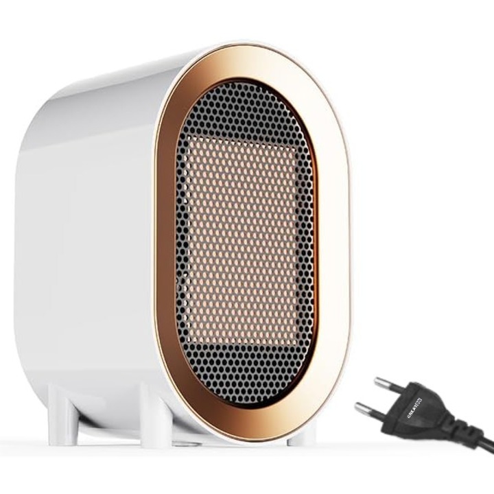 GREATON Hordozható Hősugárzó, Mini Elektromos Fűtőtest 1200W, Állítható Termosztát 2 Szint, Túlmelegedés Elleni Védelem, Csendes Működés, Fehér-Narancssárga