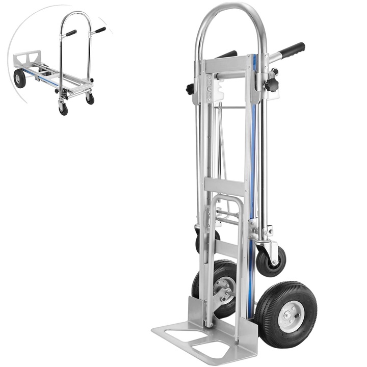 Carucior de transport 3-in-1, capacitate de incarcare 450 kg, dimensiuni 46.5x21x41 in, pliabil 18.5x21x52 in, greutate 21.5 kg, roti pneumatice de 10 in