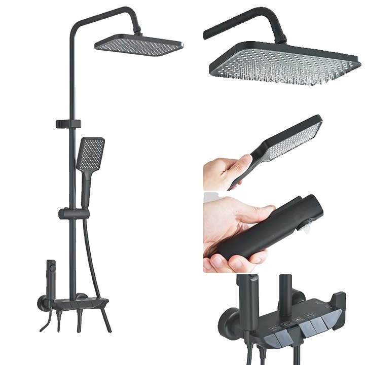 Set de dus, cap de dus tip ploaie, dus manual, negru, dimensiuni variate