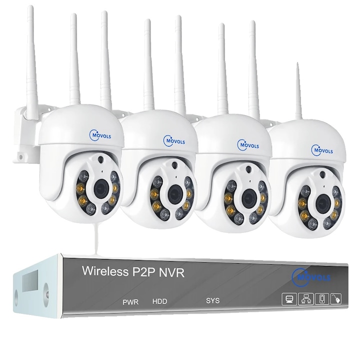 Kit Supraveghere Wireless, 10CH 3MP, 4 PTZ, Detectie Umanoida, Comunicare Bidirectionala, 1T