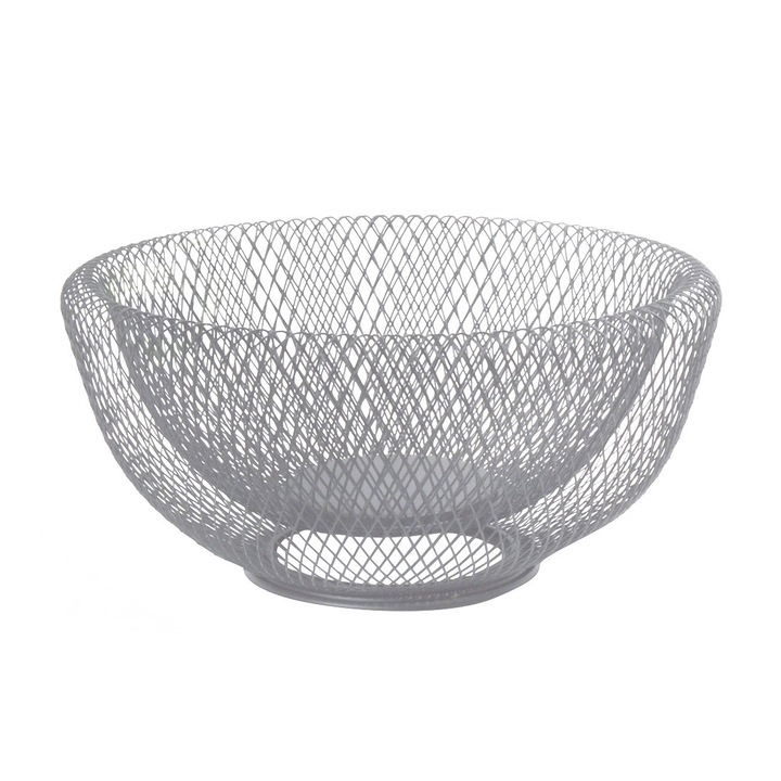 Cos pentru fructe si legume, Frandis, diametru 25 cm, inaltime 12 cm, metal, gri mat, model plasa, 301101