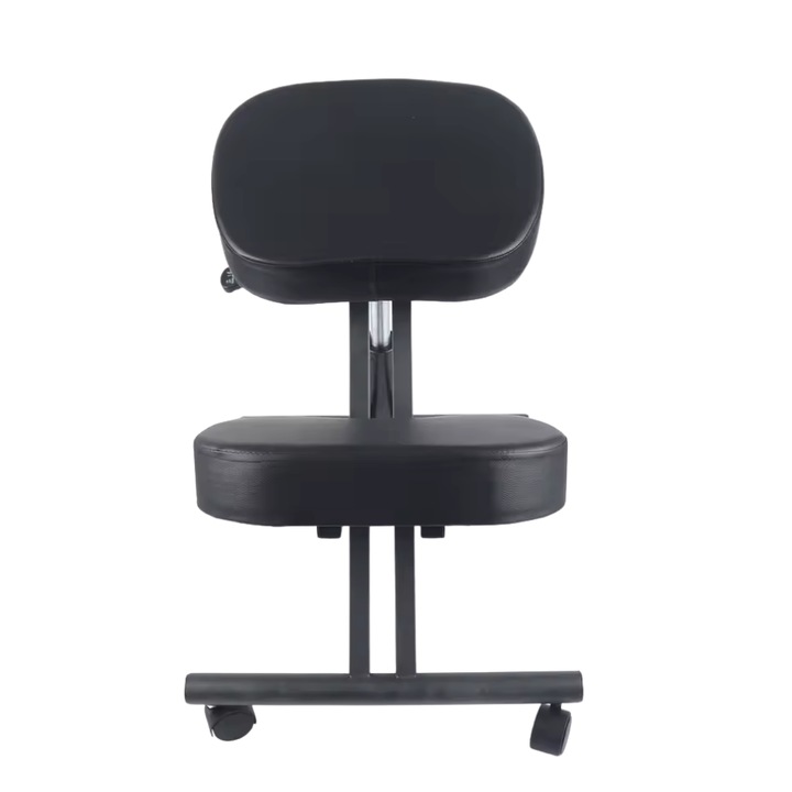 Scaun ergonomic pentru genunchi, perna groasa, inaltime reglabila 50-60 cm, negru, 70x46cm, 4 roti