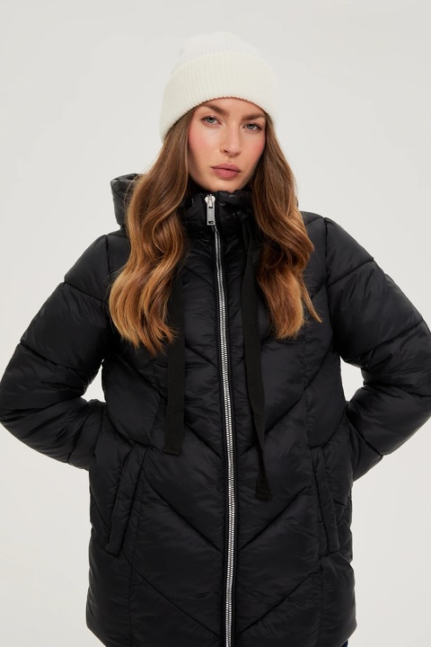 Jachetă neagră cu glugă, MOODO, poliamid, Negru