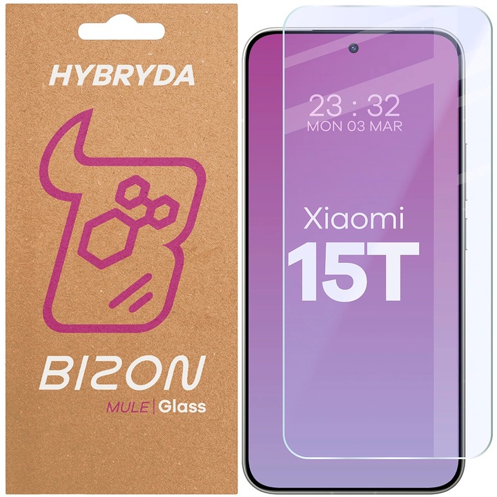 Folie sticla hibrid Bizon Glass Mule compatibila cu Xiaomi 15T, Transparent