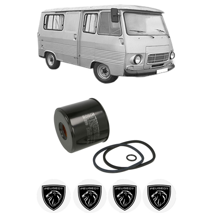 Filtru combustibil PEUGEOT J7 Bus 2.1 D din 1968-1977 KW 42 CP 57 CMC 2112, Bosch, Auto, 4x Stickere auto cu PEUGEOT
