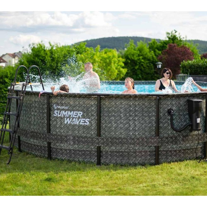 Piscina de rattan gri Polygroup Summer Waves, O 488x122 cm