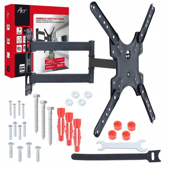 Suport TV perete ART AR-78S 23"-52" 32kg, Standard Vesa, ajustare brat dublu, reglabil vertical/orizontal, negru