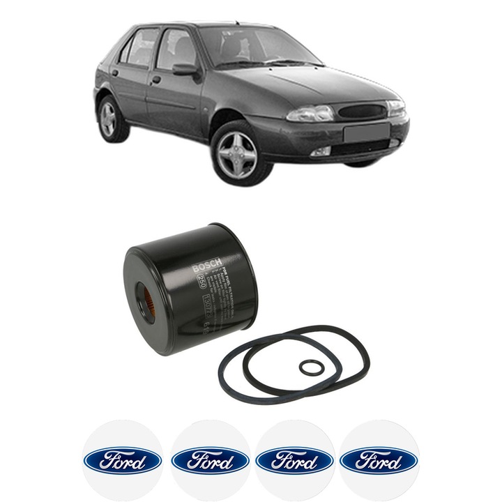 Filtru combustibil FORD FIESTA Box Body/MPV (J5_, J3_) 1.8 D din 1996-2002 KW 44 CP 60 CMC 1753, Bosch, Auto, 4x Stickere auto cu FORD