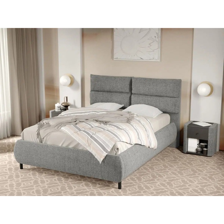 Pat Tapitat Cairo, Fix cu Perne pe Spatar, 180x200, Gri/Eden 18