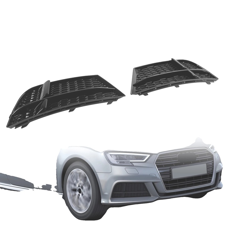 Ködlámpa rácsok, bal és jobb készlet, műanyag, AUDI A3 S-LINE 2016.05-2020-hoz