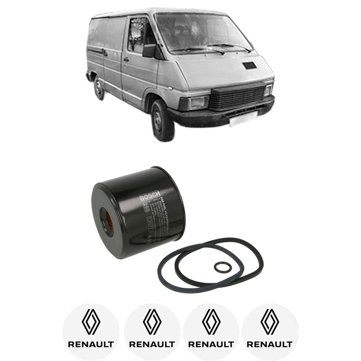 Filtru combustibil RENAULT TRAFIC Van (T_, P_, V_) 2.1 D 4x4 din 1986-1989 KW 43 CP 58 CMC 2068, Bosch, Auto, 4x Stickere auto cu RENAULT