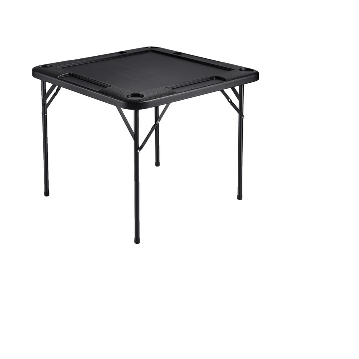 Сгъваема маса за Маджонг, 4 играчи, 4 поставки за напитки, 4 табли за чипове, черна