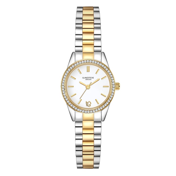 Glanzstücke München, Ceas cu model in doua tonuri si cristale, Argintiu, Auriu