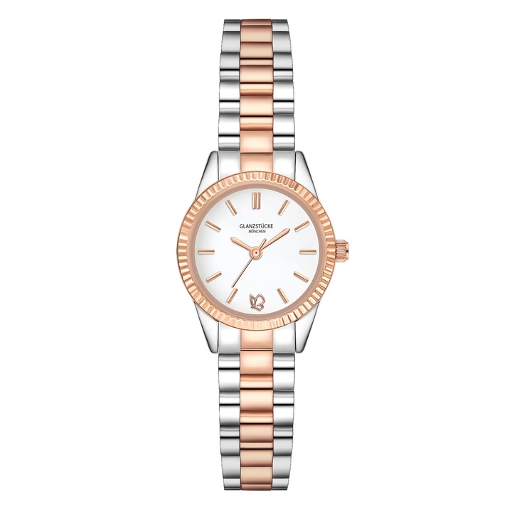 Glanzstücke München, Ceas analog cu doua nuante, Auriu rose, Argintiu