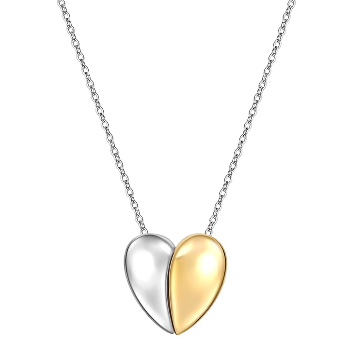 Yokoamii, Colier placat cu aur de 14K si pandantiv cu inima, Auriu, Argintiu