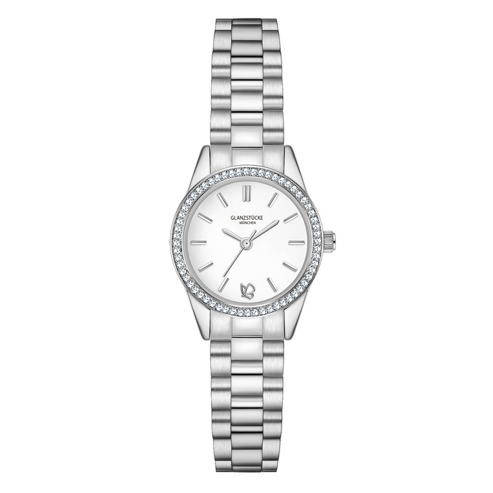 Glanzstücke München, Ceas quartz cu cristale pe coroana, Argintiu