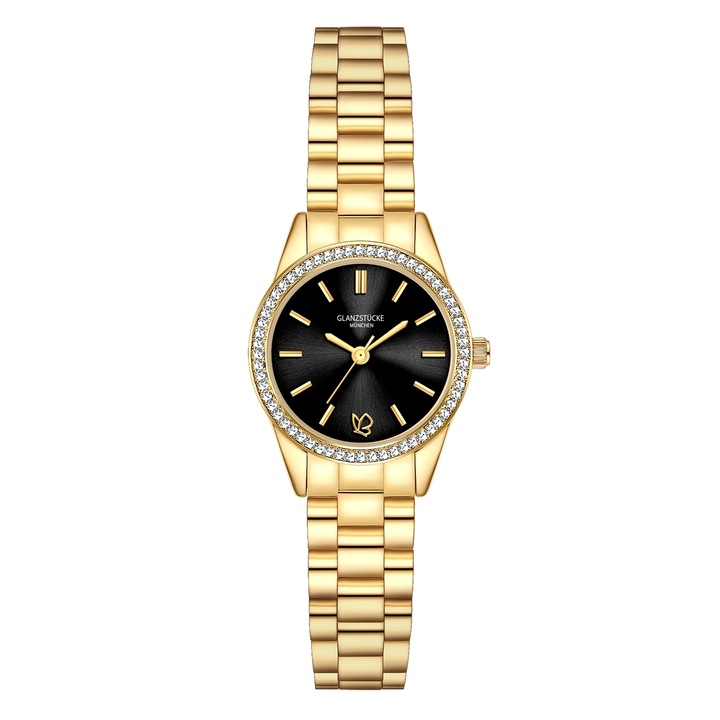 Glanzstücke München, Ceas analog cu coroana decorata cu cristale, Auriu