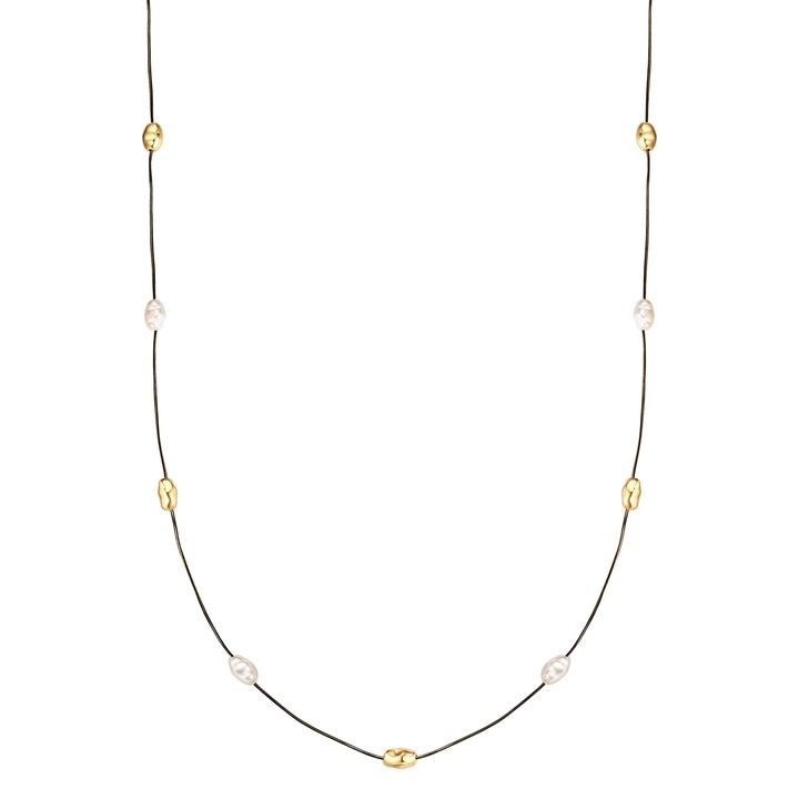 Yokoamii, Colier din alama placat cu aur de 14K si perle sintetice, Auriu