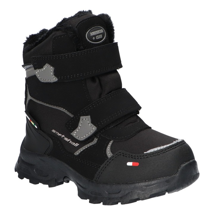 Gyermek téli csizma, American Club, Hl106, Tépőzárral állítható, Polár béléssel, Softshell, Tripletex, Fekete