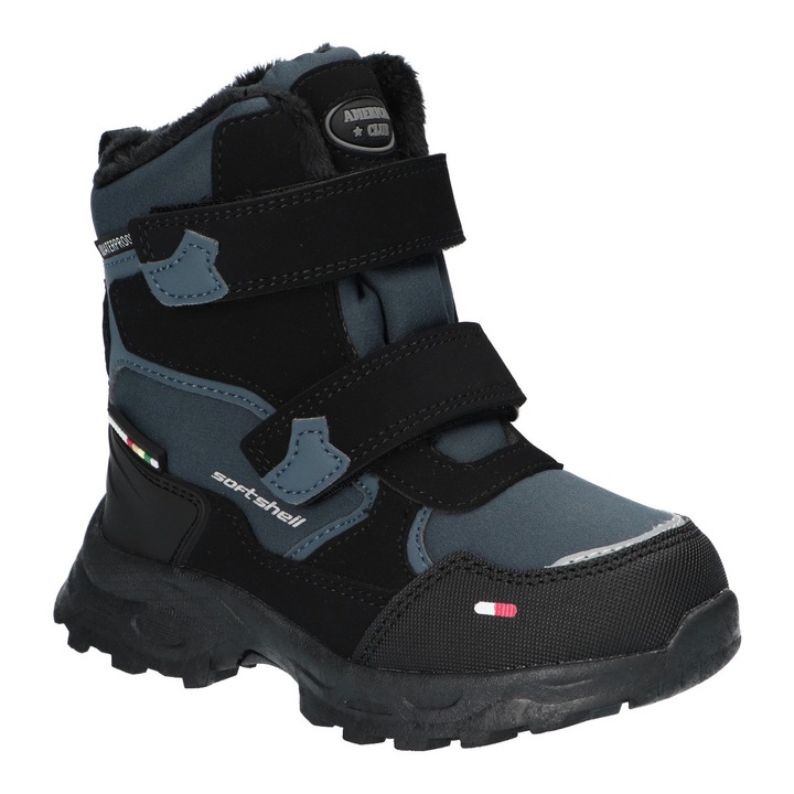 Gyermek téli csizma, American Club, Hl106, Tépőzárral állítható, Polár béléssel, Softshell, Tripletex, Fekete/Tengerészkék