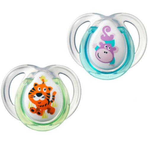 Suzete Tommee Tippee Ortodontice de Zi Fun 0-6 Luni 2 Bucati, Verde-Albastru