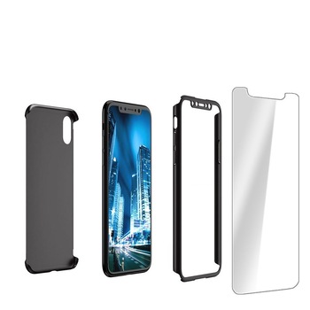 Husa de protectie IPAKY Full Cover 360 cu folie sticla inclusa pentru Apple iPhone X Negru Husa de protectie IPAKY Full Cover 360 cu folie sticla inclusa pentru Apple iPhone X Negru