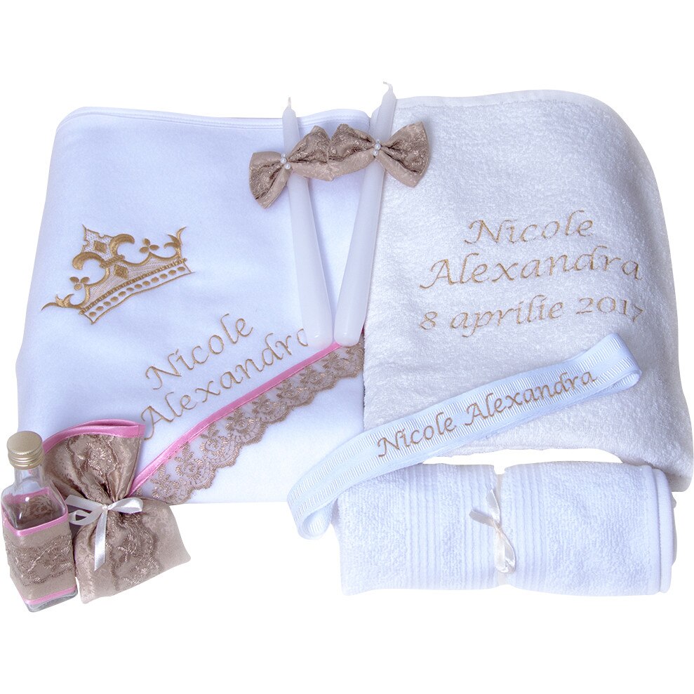 Trusou botez complet Coroana, personalizarea inclusa, Couture Bebe