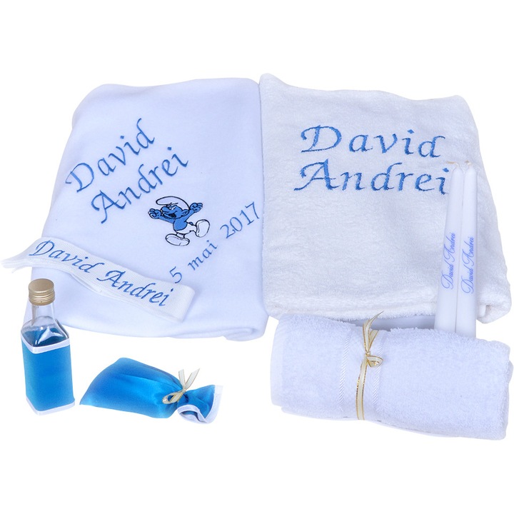 Trusou botez complet Strumfi, personalizarea inclusa, Couture Bebe