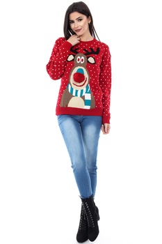 Pulover rosu, ROH, pentru Craciun, S-M Pulover rosu, ROH, pentru Craciun, S-M