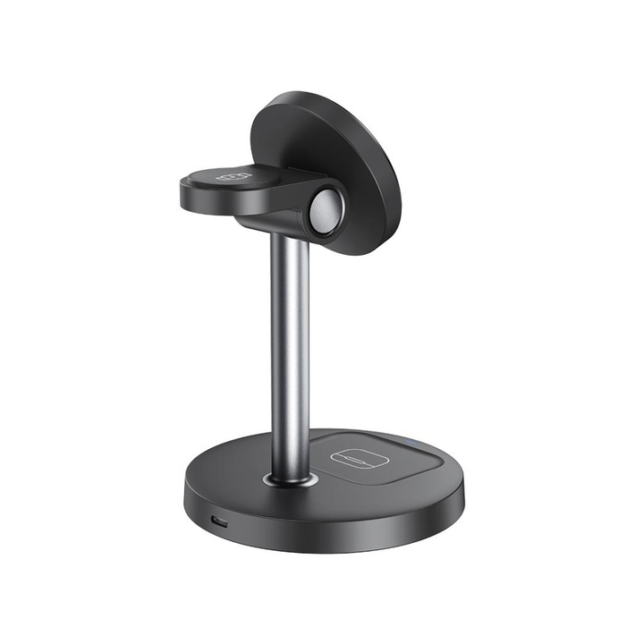 Безжично зарядно XO 15W 3в1 Wireless. холдер за бюро, черен