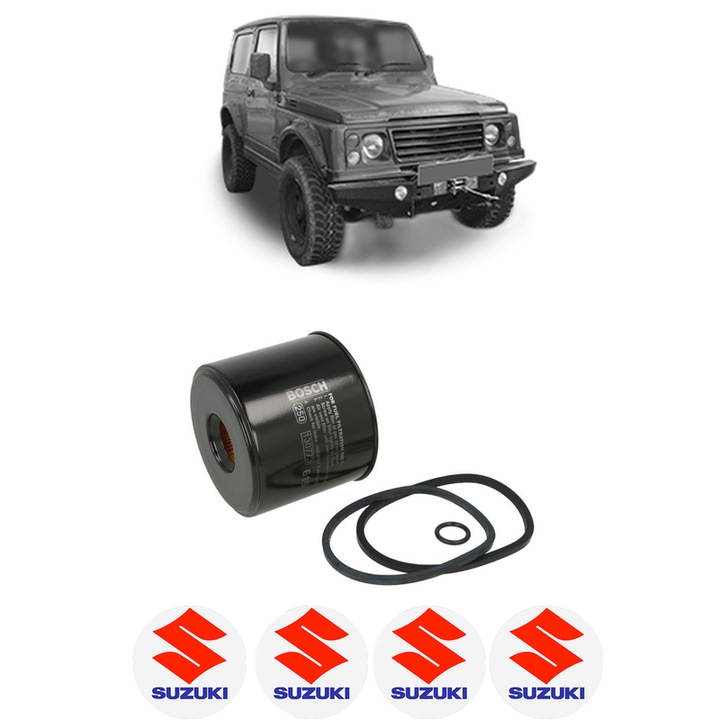 Filtru combustibil SUZUKI SAMURAI Closed Off-Road Vehicle (SJ_) 1.9 TD All-wheel Drive (SJ419TD) din 1998-2004 KW 46 CP 63 CMC 1905, Bosch, Auto, 4x Stickere auto cu SUZUKI
