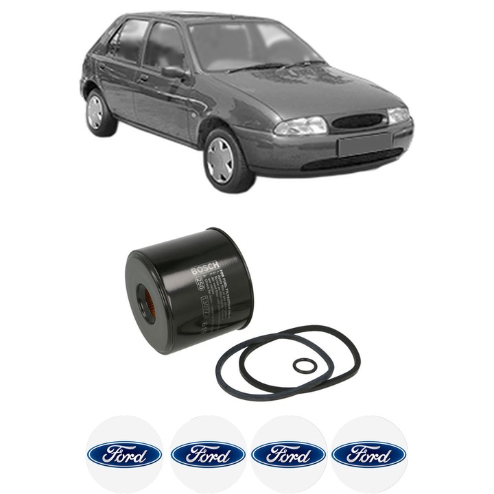 Filtru combustibil FORD FIESTA IV (JA_, JB_) 1.8 D din 1995-2000 KW 44 CP 60 CMC 1753, Bosch, Auto, 4x Stickere auto cu FORD