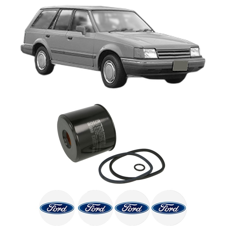 Filtru combustibil FORD ESCORT IV Turnier (AWF, AVF) 1.6 D din 1986-1989 KW 40 CP 54 CMC 1608, Bosch, Auto, 4x Stickere auto cu FORD