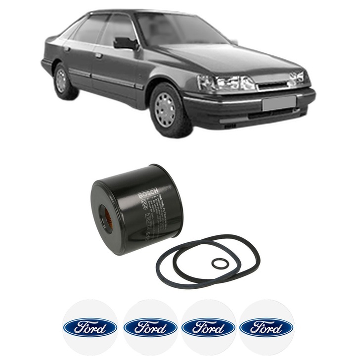 Filtru combustibil FORD SCORPIO I (GAE, GGE) 2.5 TD din 1993-1994 KW 85 CP 115 CMC 2500, Bosch, Auto, 4x Stickere auto cu FORD