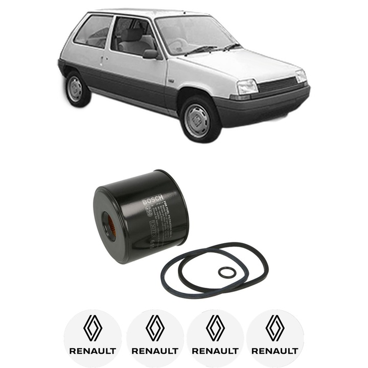 Filtru combustibil RENAULT SUPER 5 (B/C40_) 1.6 D (B/C/404) din 1985-1996 KW 40 CP 55 CMC 1595, Bosch, Auto, 4x Stickere auto cu RENAULT