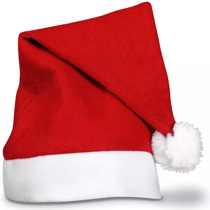 Palarie de Mos Craciun, MOVETINO, cu pompon, 36 x 28 cm, din pasla si tesatura netesuta, marime universala, pentru Craciun, rosu si alb