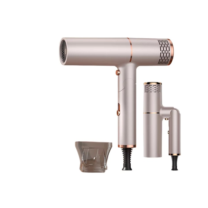 Professzionális hajszárító, ideális utazáshoz, 1000W, 20000 RPM, negatív ionok, 3 sebességfokozat, csendes, kompakt, ergonomikus kialakítás, intelligens hőmérséklet-szabályozás, túlmelegedés elleni védelem, összecsukható