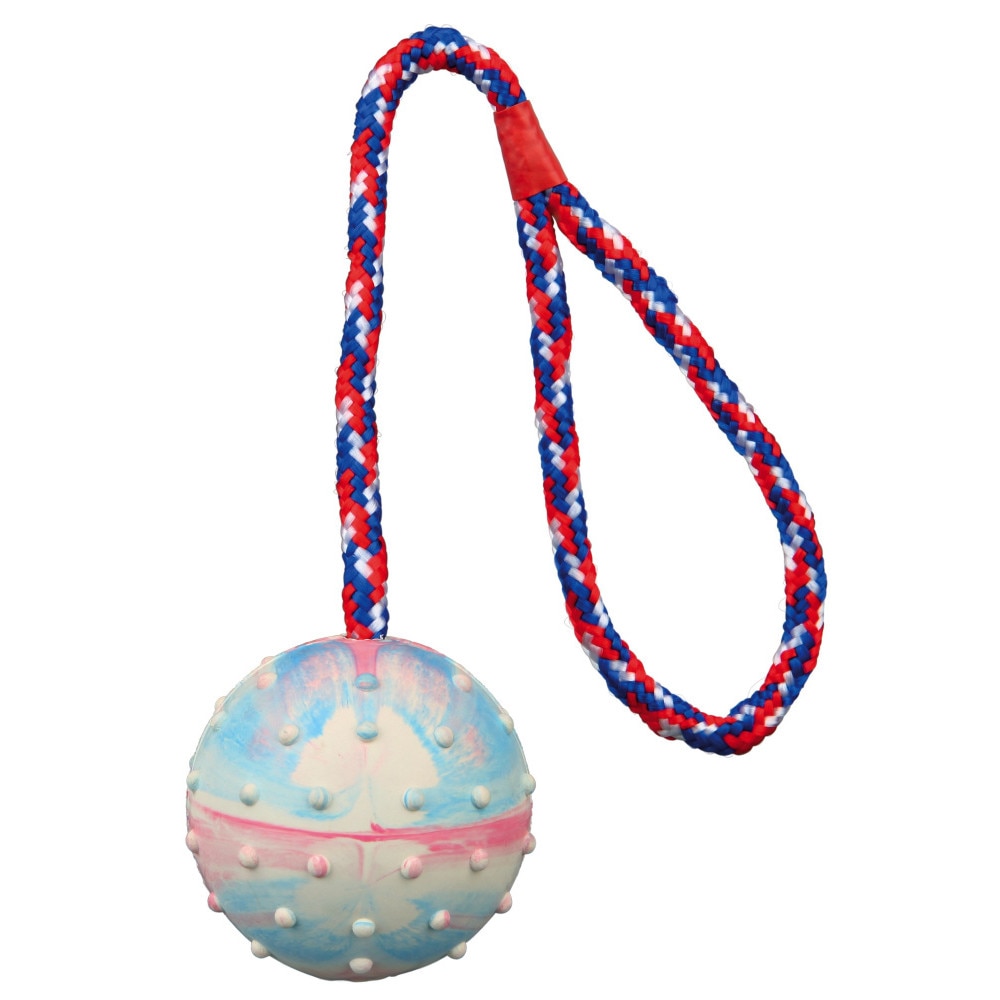 Jucarie Trixie Minge Cauciuc Natual 6 cm Cu Sfoara 30 cm 3454