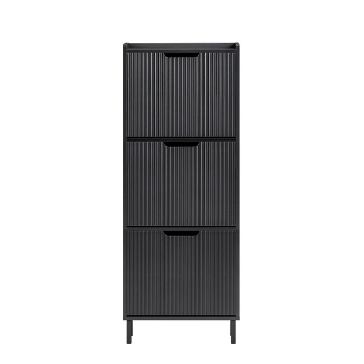 Dulap pantofi FSR177-H cu 3 clapete, raft ingust, 3 rafturi, suprafata pentru pantofi, comoda, raft pentru pantofi, negru