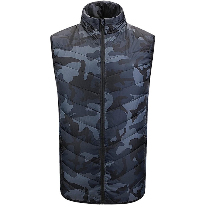 Vesta Incalzita Unisex, 2 Zone, Bumbac, 3 Trepte Temperatura, Incarcare USB, Albastru, 74-84 kg, Marime XXXL