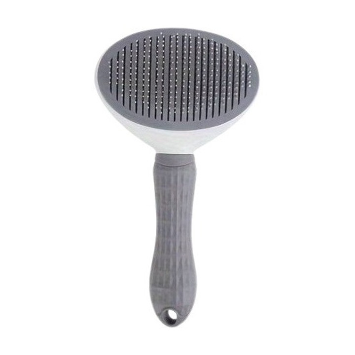 Perie depilatoare, 21 cm, autocuratatoare, pentru caini si pisici, 1 bucata, plastic, maner antiderapant, potrivita pentru toate tipurile de blana, cu varfuri rotunjite