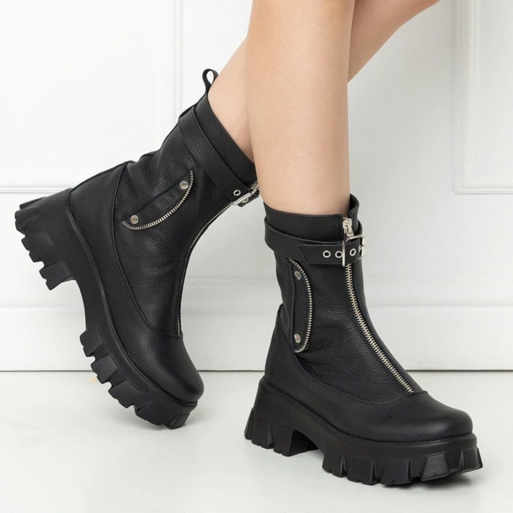 Ghete Exclusives, din piele negru, Negru